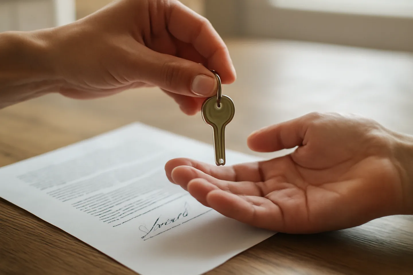 Exchanging keys over a signed property deed at closing