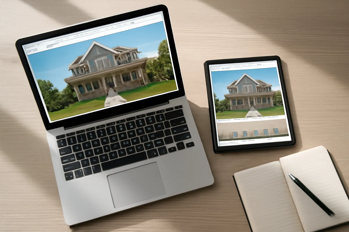 Laptop and tablet showing online property listing website