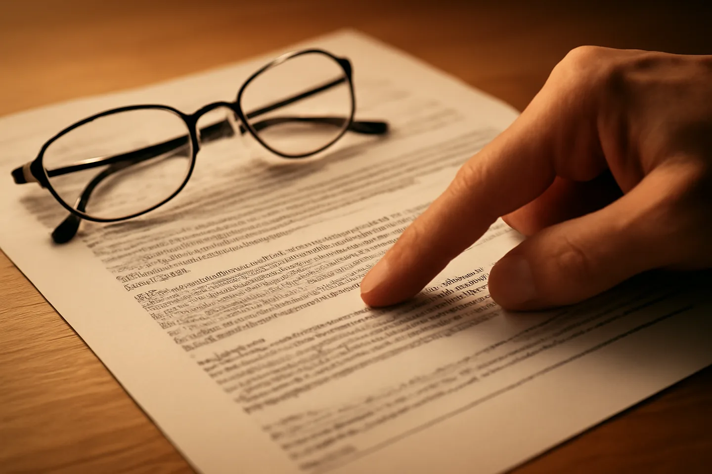 Hand pointing to a clause on a real estate contract