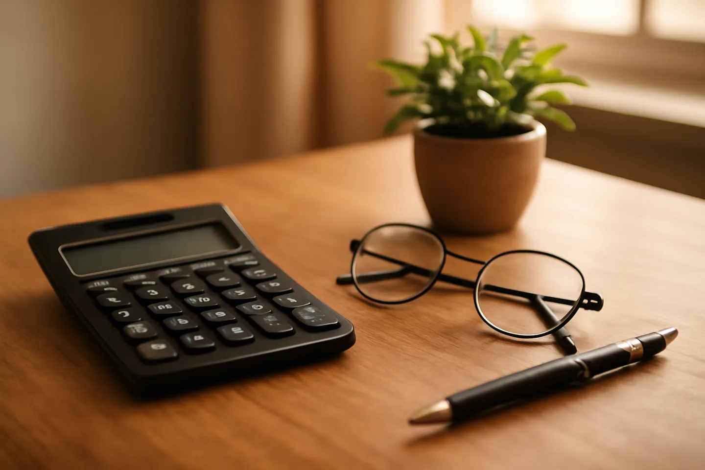 Calculator and property tax forms on a desk for selling land