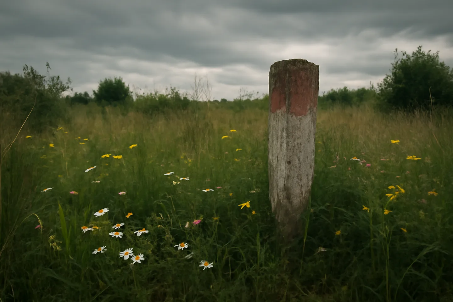 Overgrown inherited land parcel with boundary marker