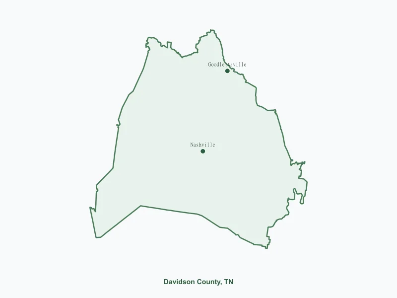 Map of Davidson County, TN showing major cities