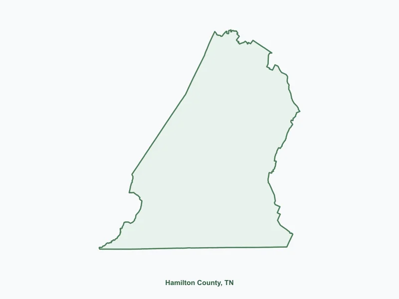 Map of Hamilton County, TN showing major cities
