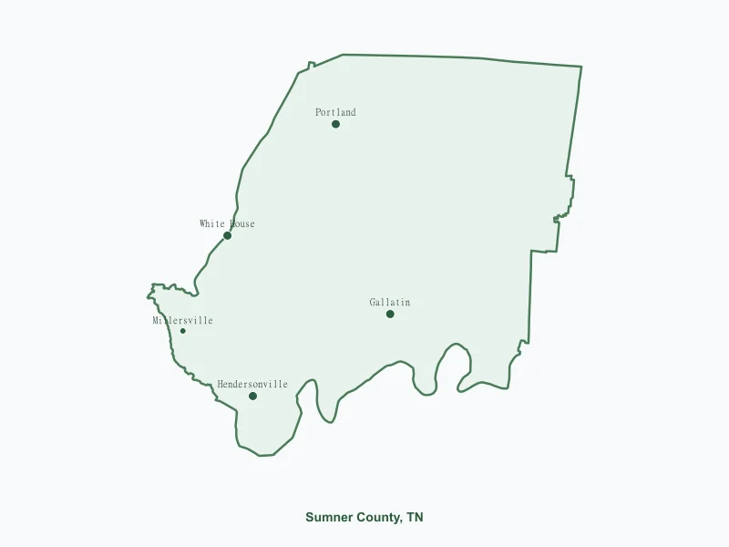 Map of Sumner County, TN showing major cities