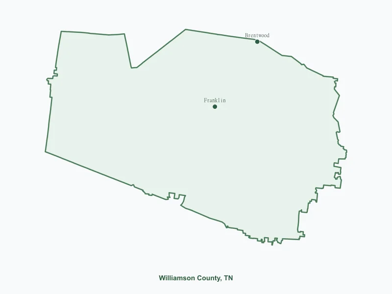 Map of Williamson County, TN showing major cities