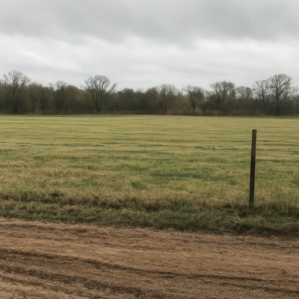 Rural acreage with open grassland and conifer forest in Clarksville, Tennessee